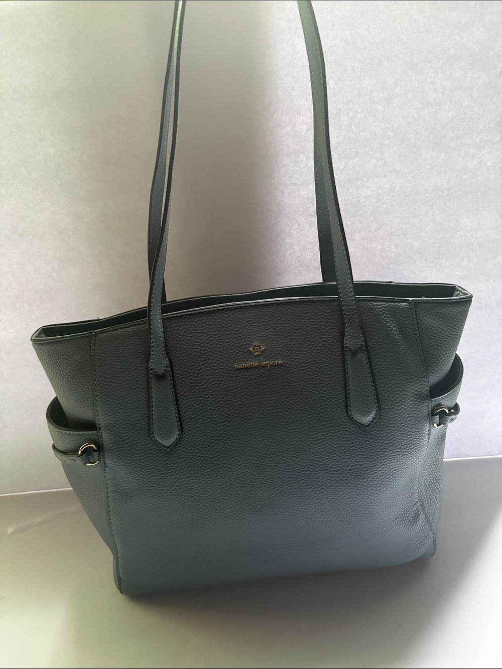Nanette Lepore Liam Triple Section Shoulder Bag Tote Sage Blue Corpcore
